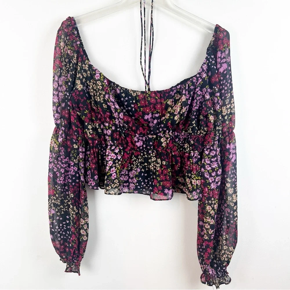 ASTR Bloomfield Floral Crop Top Large Peasant Cottage Romantic Festival Boho - Picture 9 of 11